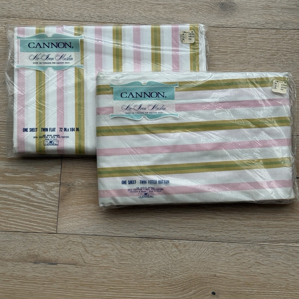 Cannon Vintage Twin Flat & Fitted Sheet Set No Iron Muslin NEW IN PKG Early 70's